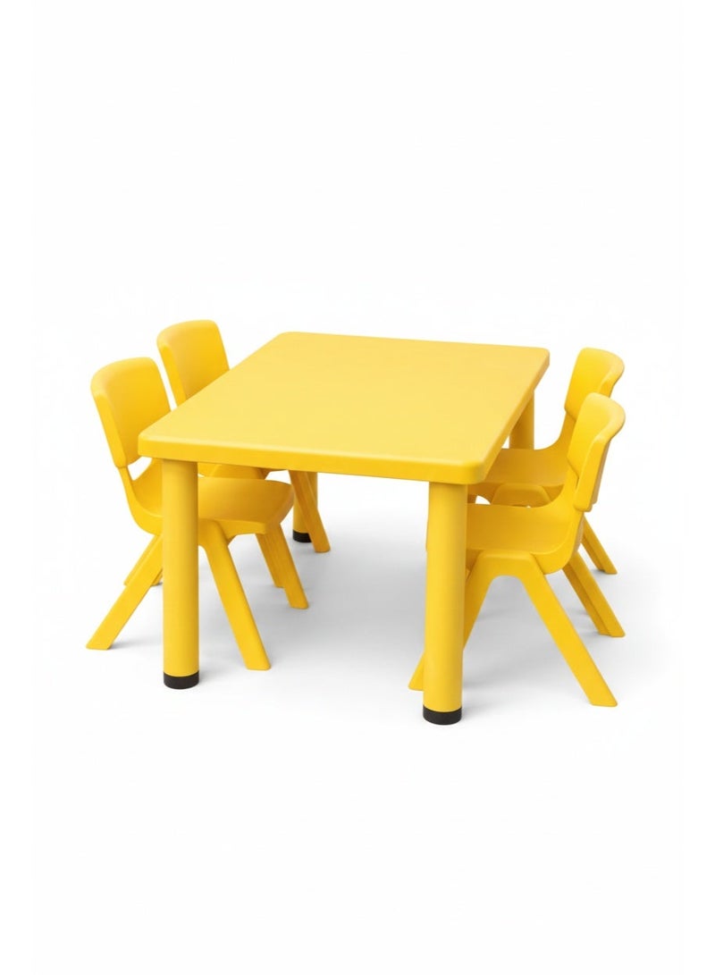 Funz Kids Rectangle Plastic Study Table & 4 Chairs Set for Home or School Size 120*60cm Height Adjustable Strong & Durable, Yellow - Image 1